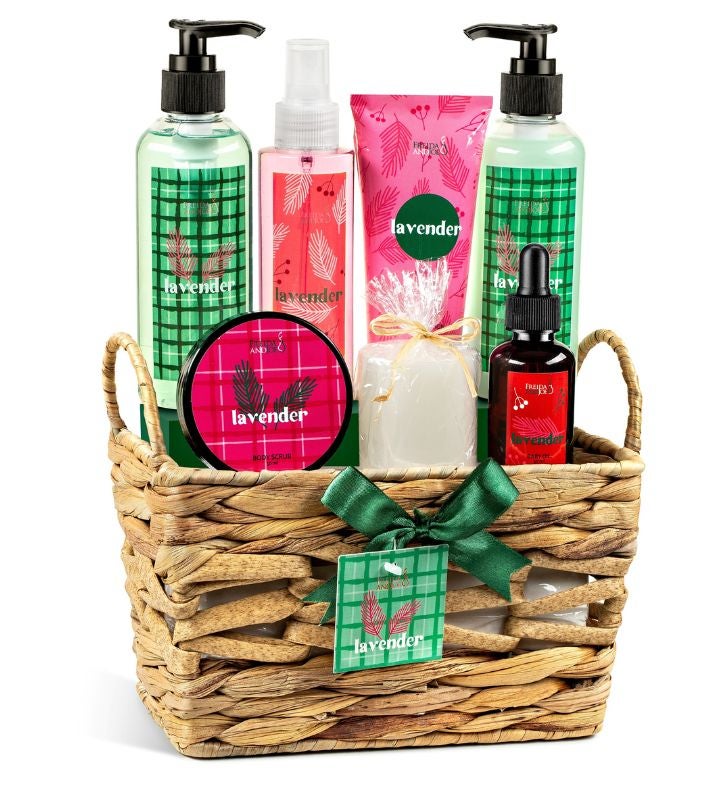 Holiday Lavender 9-Pc Bath & Body Spa Gift Set for Women in A Wicker Basket