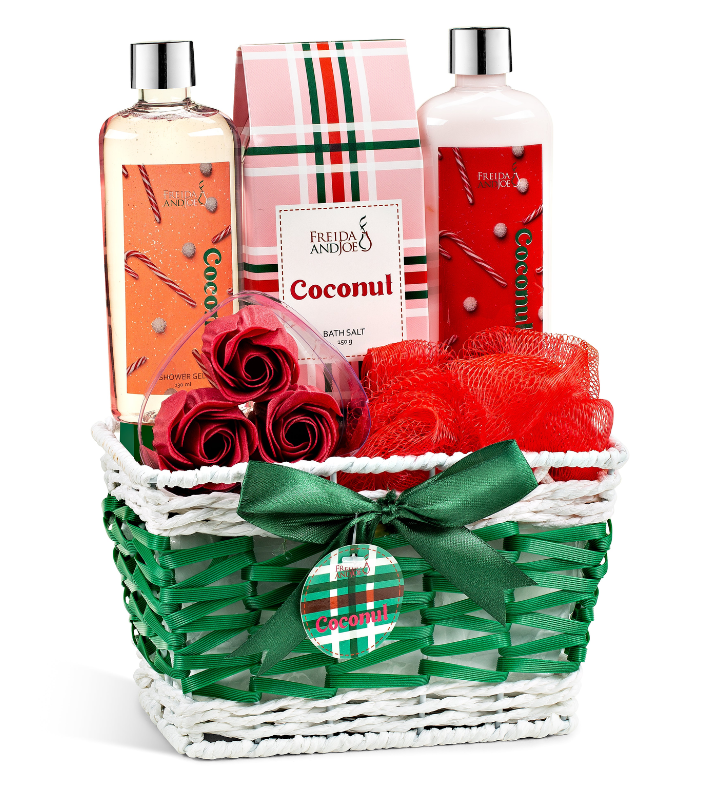 Coconut Spa Gift Basket 6 Pc Bath & Body Set in A Wicker Basket