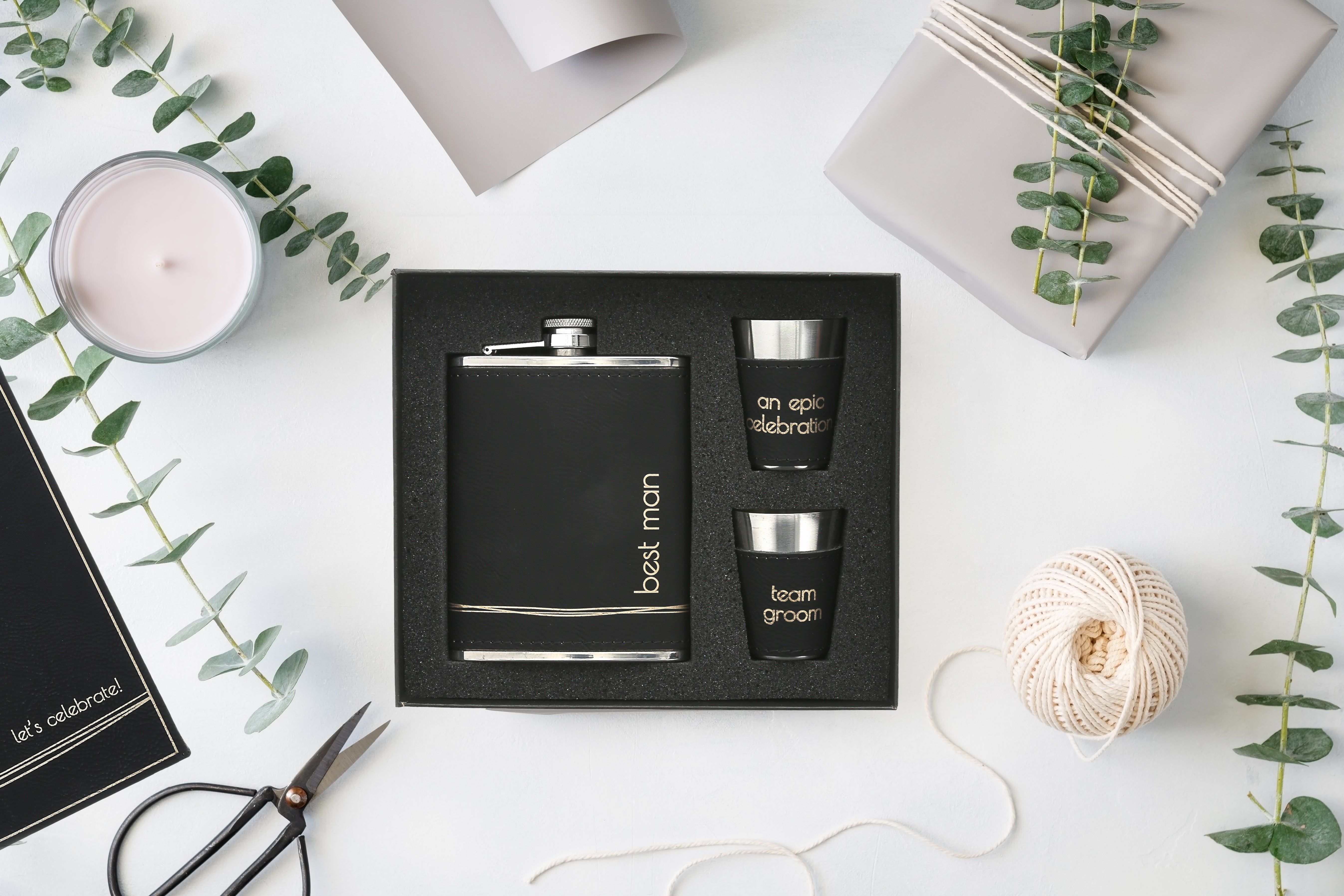 Best Man Flask & Shot Glasses Set