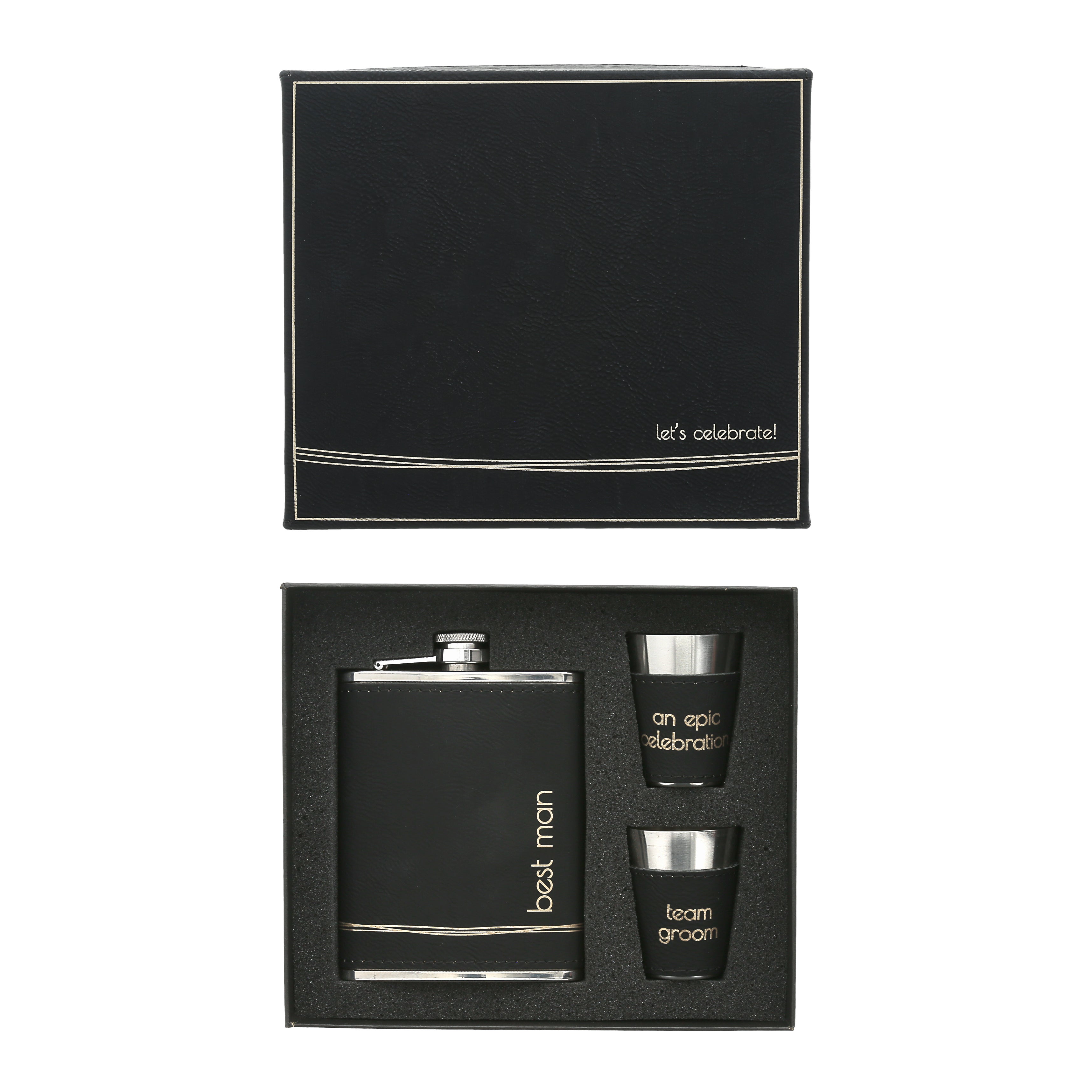 Best Man Flask & Shot Glasses Set