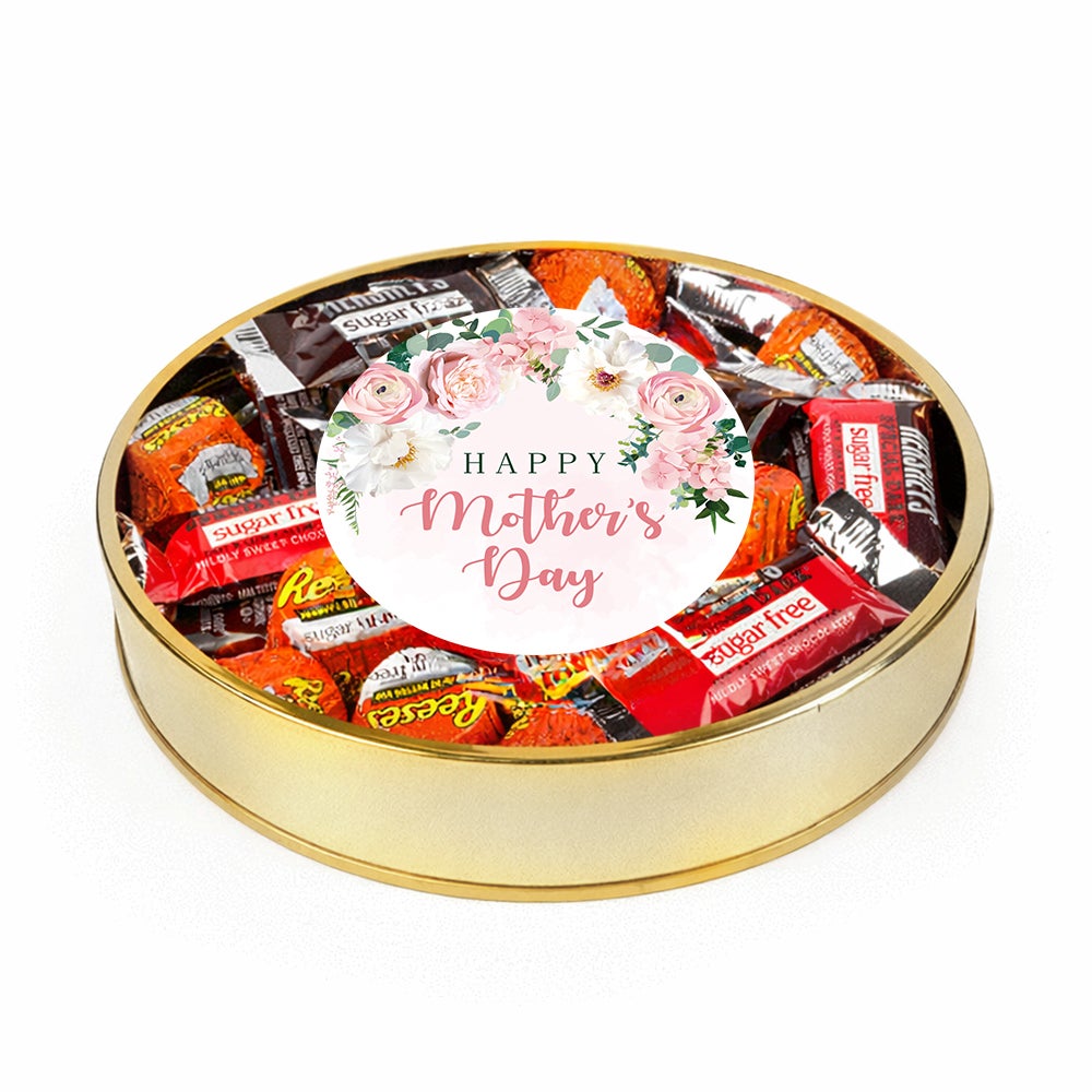 Mother's Day Floral Gift Tin With Sugar Free Hershey's Mix By Just Candy