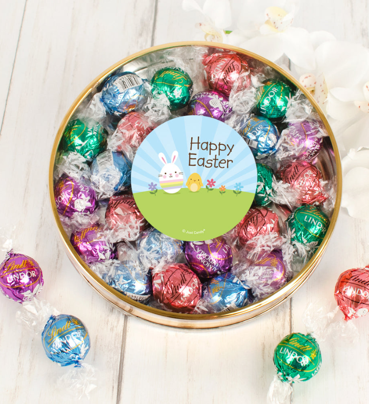 Easter Candy Gift Tin with Chocolate Truffles Bunny & Chicks by Just Candy