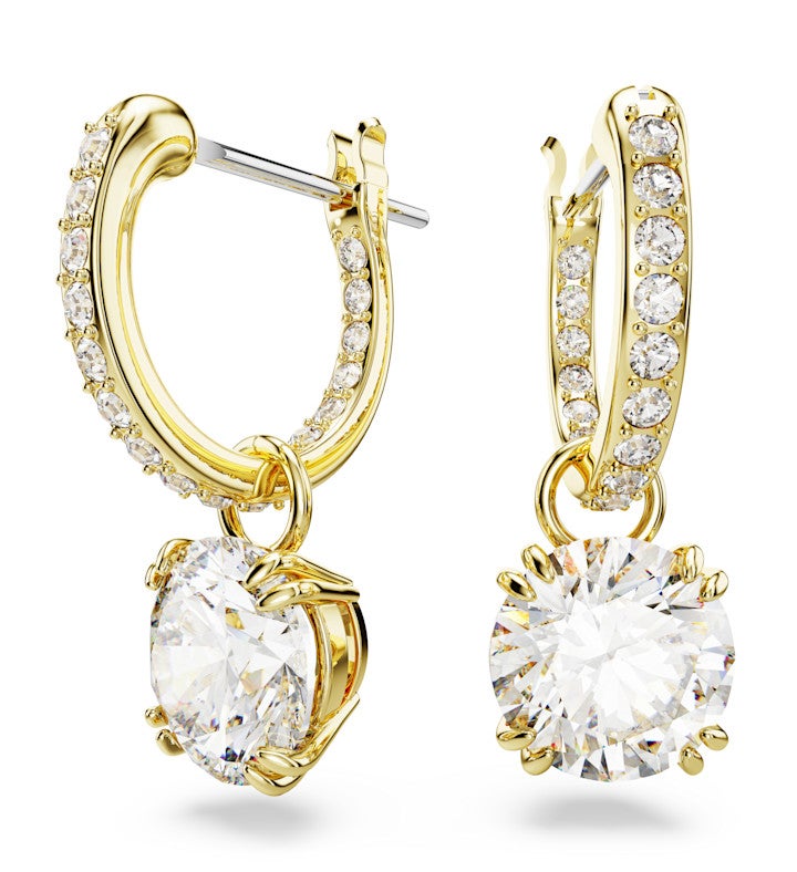 Stilla Drop Earrings Round Cut White Gold tone Plated