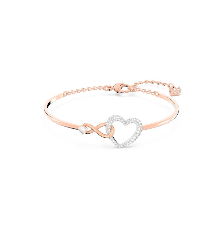 Hyperbola Bangle Infinity And Heart White Mixed Metal Finish