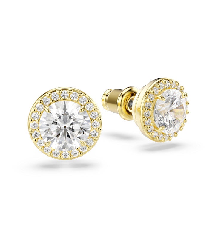 Una Angelic Stud Earrings, Round Cut, Pave, White, Rhodium Plated