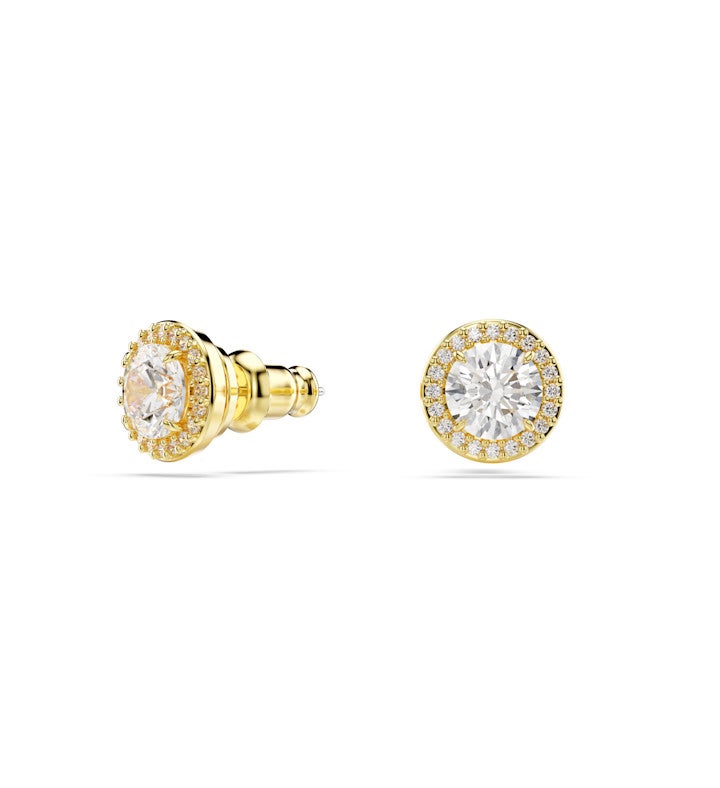Una Angelic Stud Earrings, Round Cut, Pave, White, Rhodium Plated