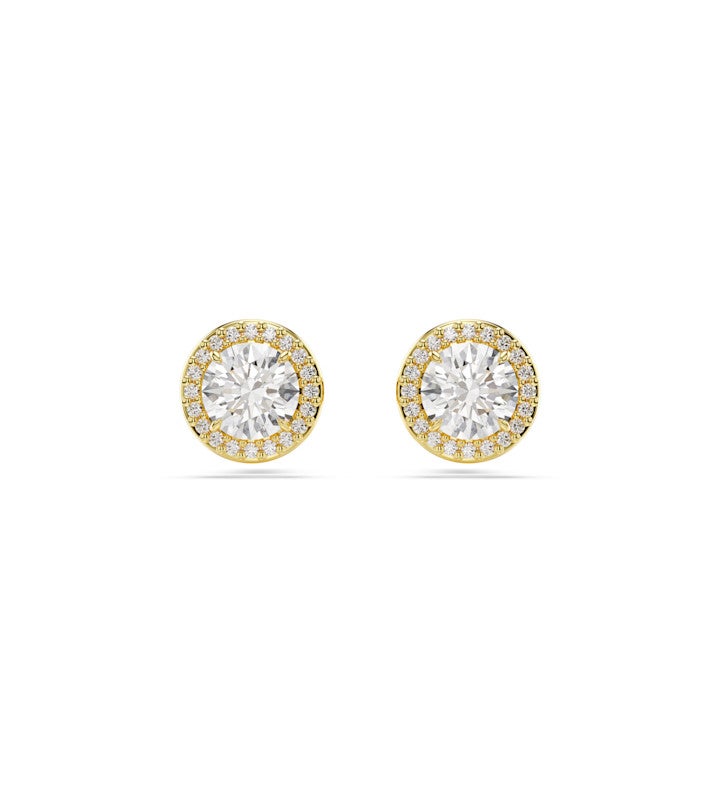 Una Angelic Stud Earrings, Round Cut, Pave, White, Rhodium Plated