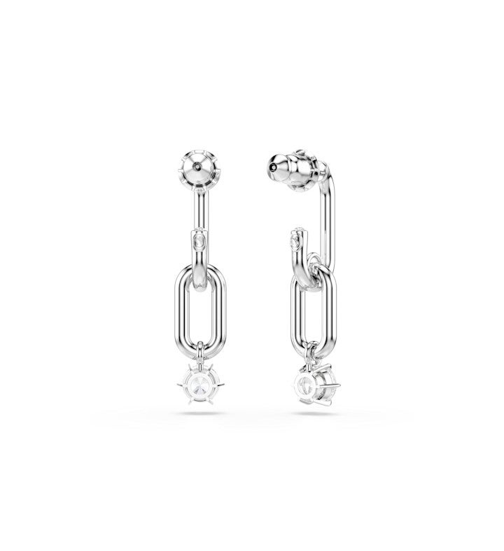 Constella Drop Earrings Round Cut White Rhodium Plated