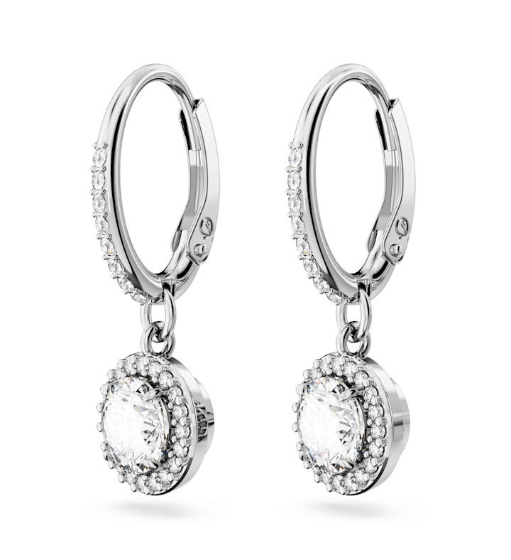 Una Angelic Drop Earrings Round Cut Pavé White Rhodium Plated