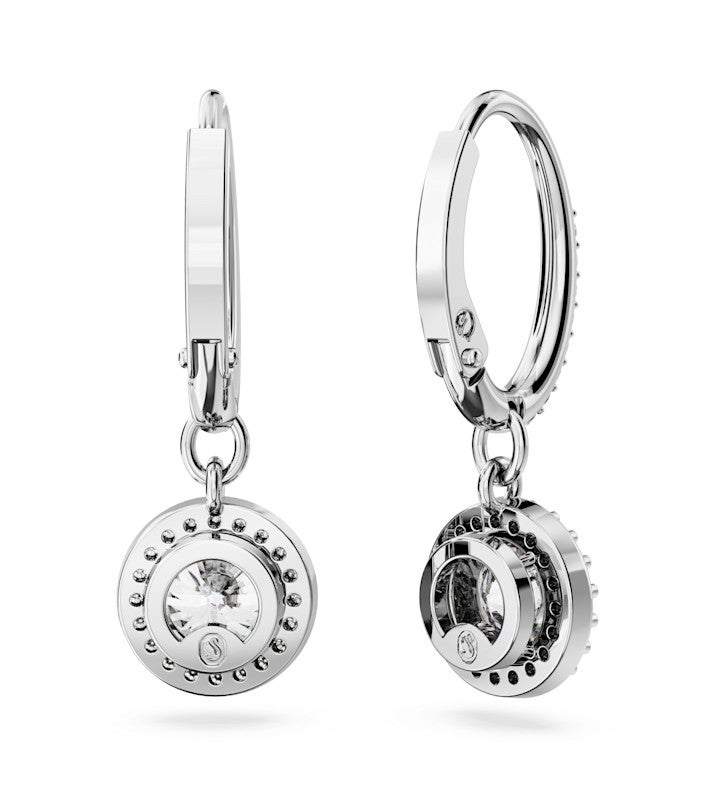 Una Angelic Drop Earrings Round Cut Pavé White Rhodium Plated