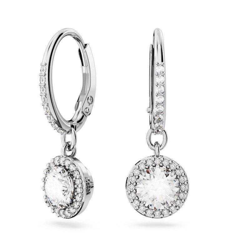 Una Angelic Drop Earrings Round Cut Pavé White Rhodium Plated
