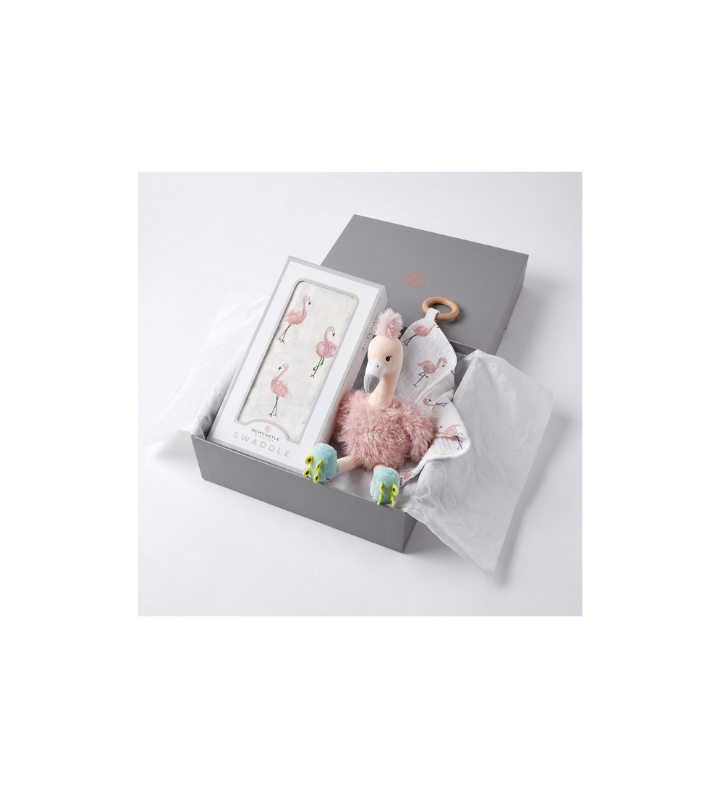 Gift Set - Dancing Flamingo Swaddle, Teether And Plush Toy