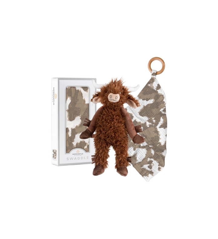 Gift Set - Yellowstone Cowhide Swaddle, Teether And Cow Plush Toy