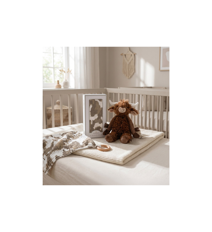 Gift Set   Yellowstone Cowhide Swaddle, Teether And Cow Plush Toy