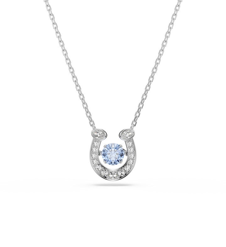 Symbolica Pendant, Round Cut, PavÃ©, Horse Shoe, Blue, Rhodium Plated