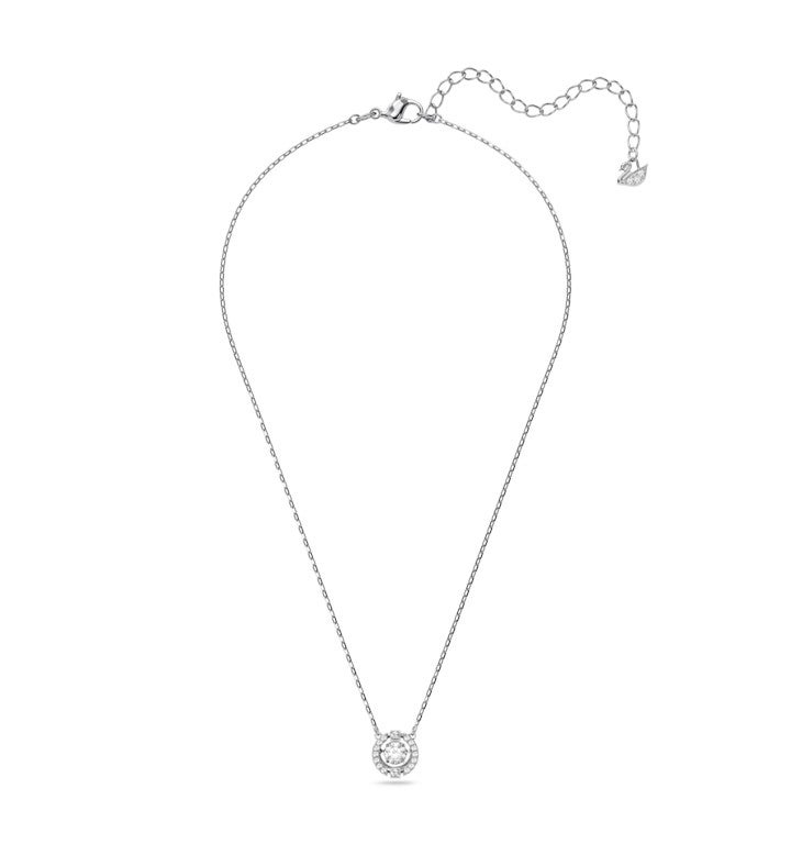 Una Necklace, Round Cut, White, Rhodium Plated