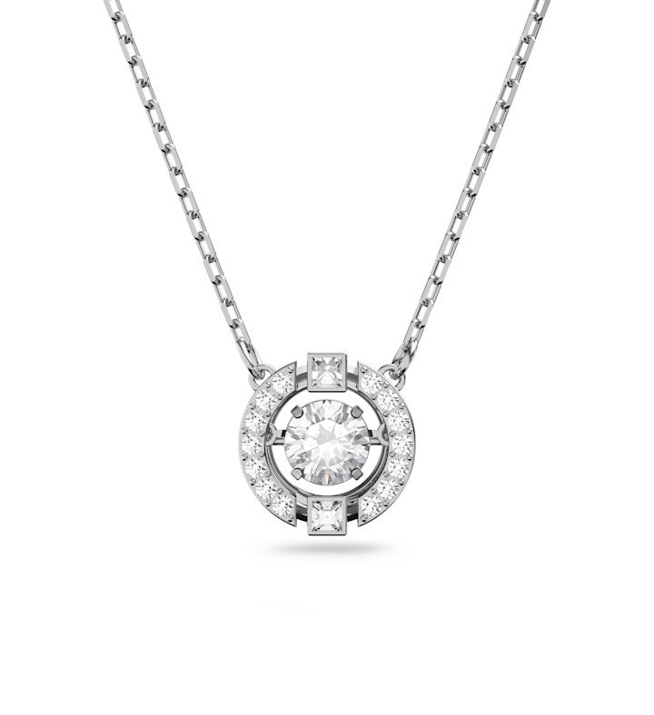 Una Necklace, Round Cut, White, Rhodium Plated