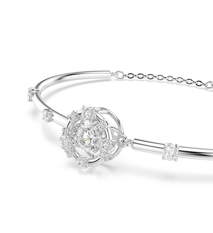 Constella Bangle, Round Cut, Dancing Stone, White, Rhodium Plated