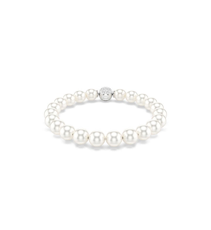 Matrix Bracelet, Crystal Pearl, White, Rhodium Plated