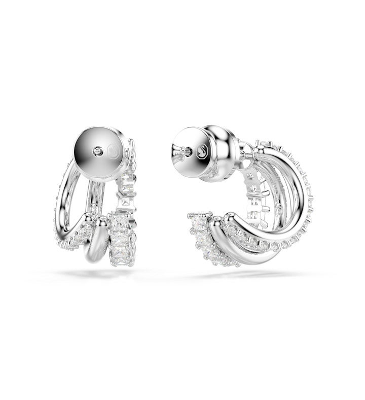 Hyperbola Hoop Earrings, Round Cut, Mini, White, Rhodium Plated