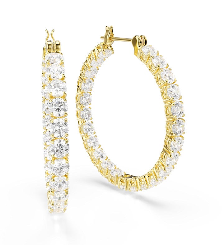 Matrix Hoop Earrings, Round Cut, White, Rhodium Plated
