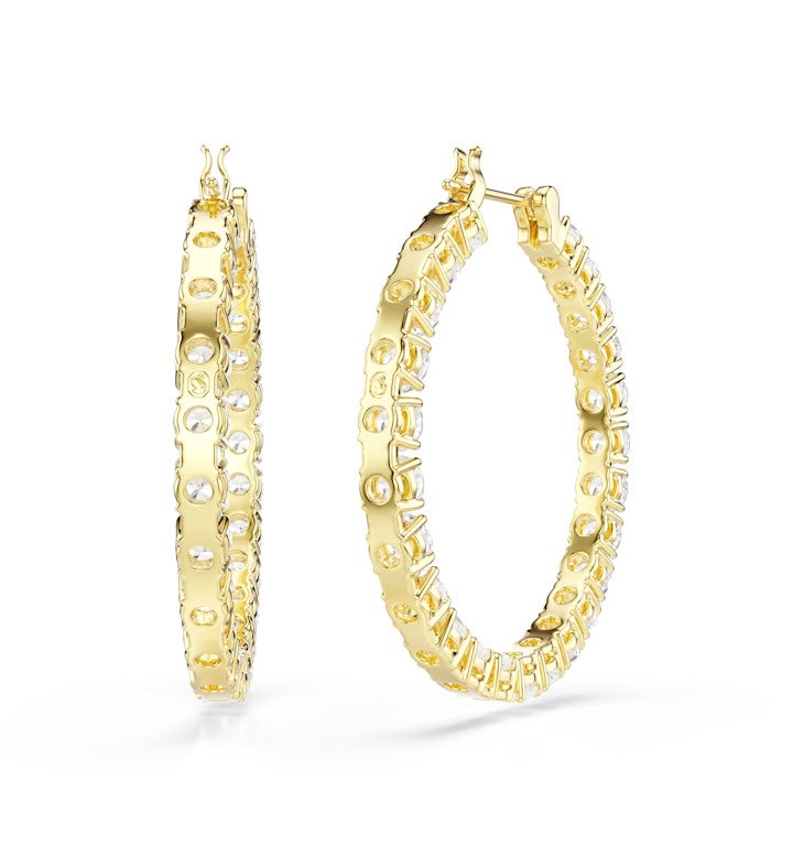 Matrix Hoop Earrings, Round Cut, White, Rhodium Plated