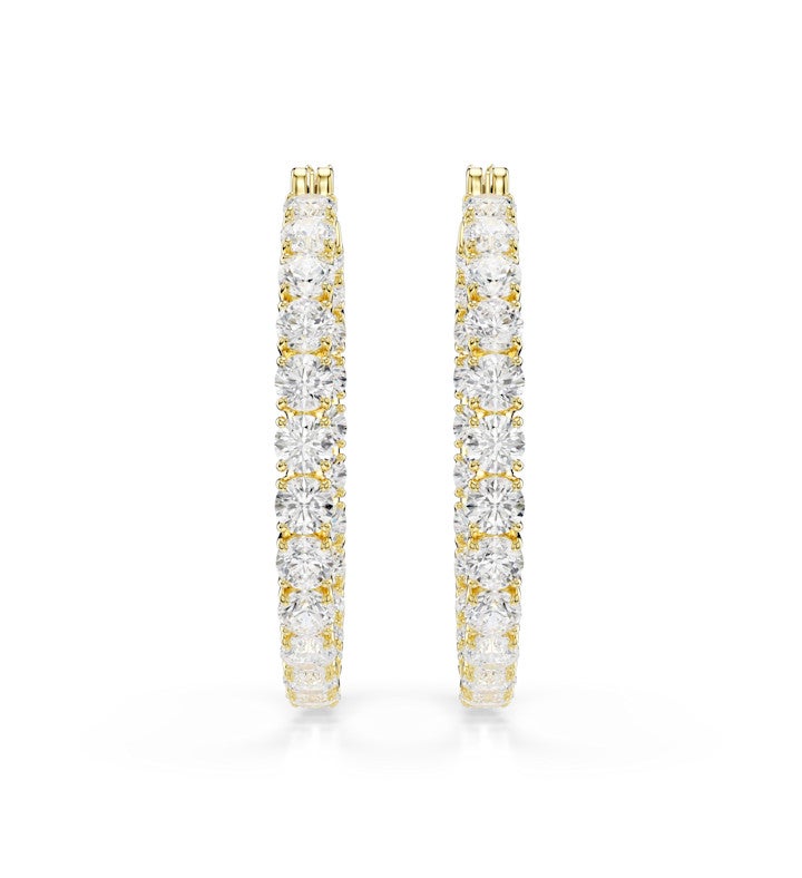 Matrix Hoop Earrings, Round Cut, White, Rhodium Plated