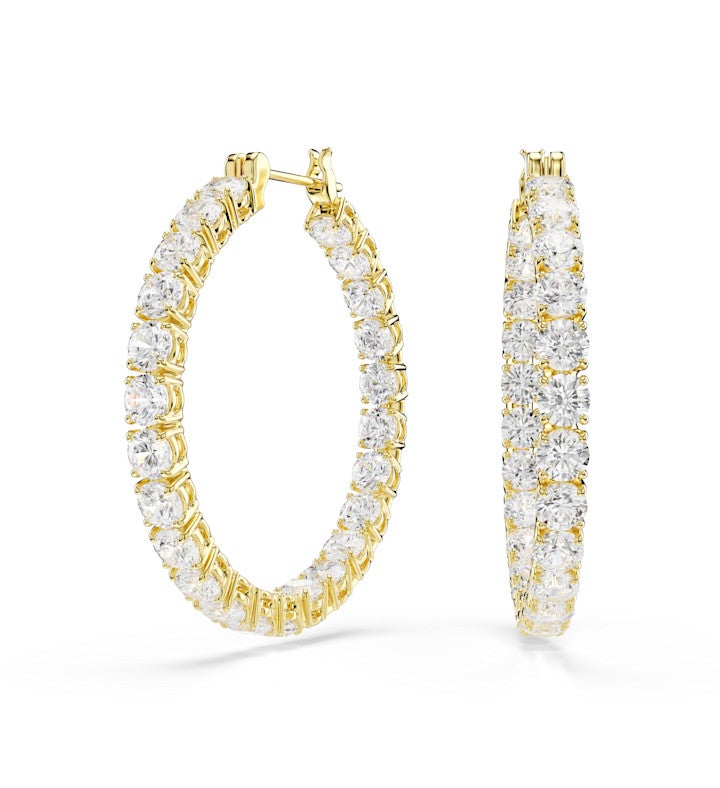 Matrix Hoop Earrings, Round Cut, White, Rhodium Plated