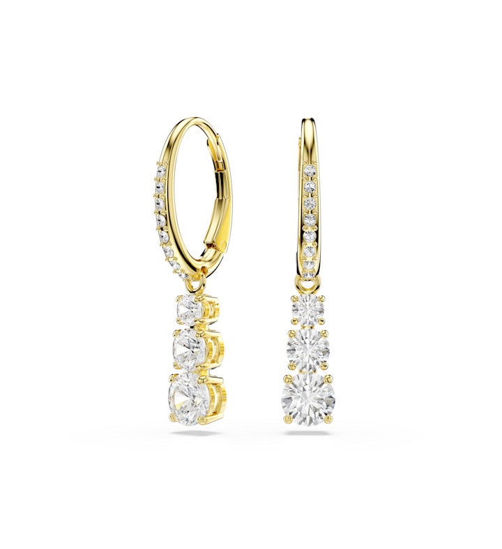 Stilla Attract Hoop Earrings, Round Cut, White, 18k Gold Finish
