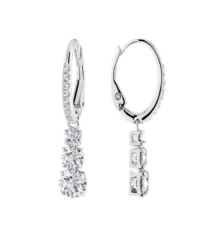 Stilla Attract Hoop Earrings, Round Cut, White, 18k Gold Finish