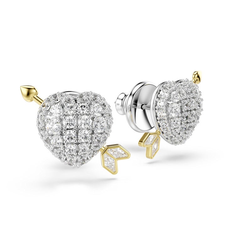 Swarovski Idyllia Stud Earrings, Mixed Cuts, Heart With Arrow, White