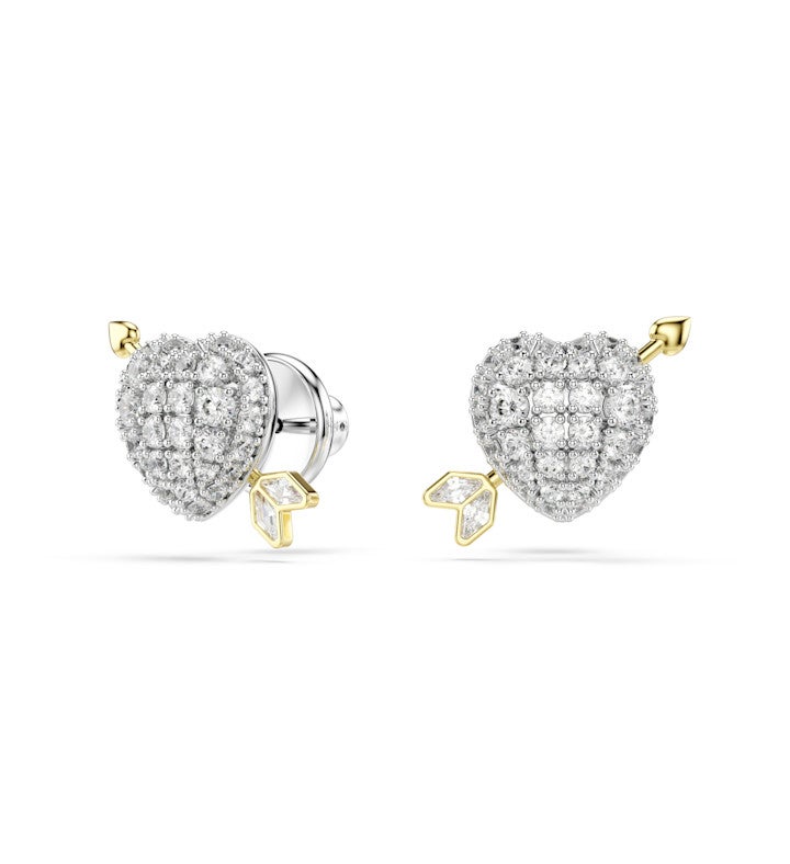 Swarovski Idyllia Stud Earrings, Mixed Cuts, Heart With Arrow, White