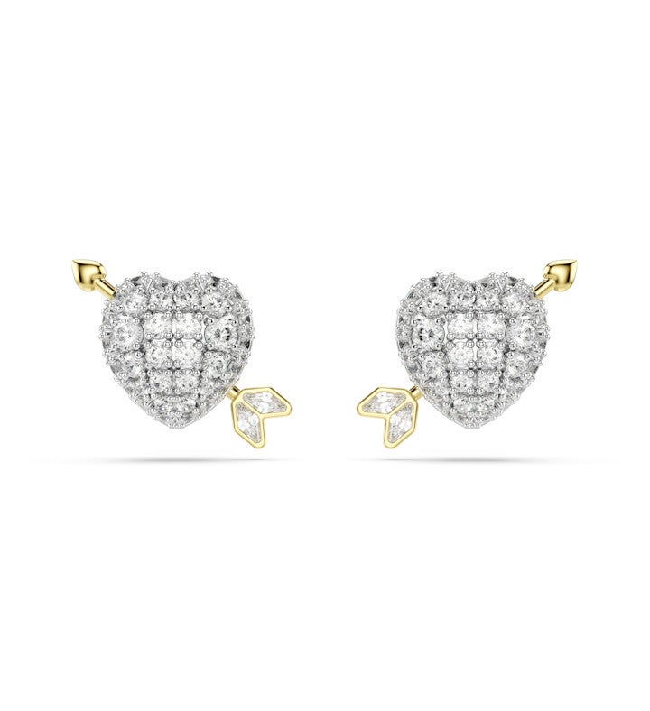 Swarovski Idyllia Stud Earrings, Mixed Cuts, Heart With Arrow, White