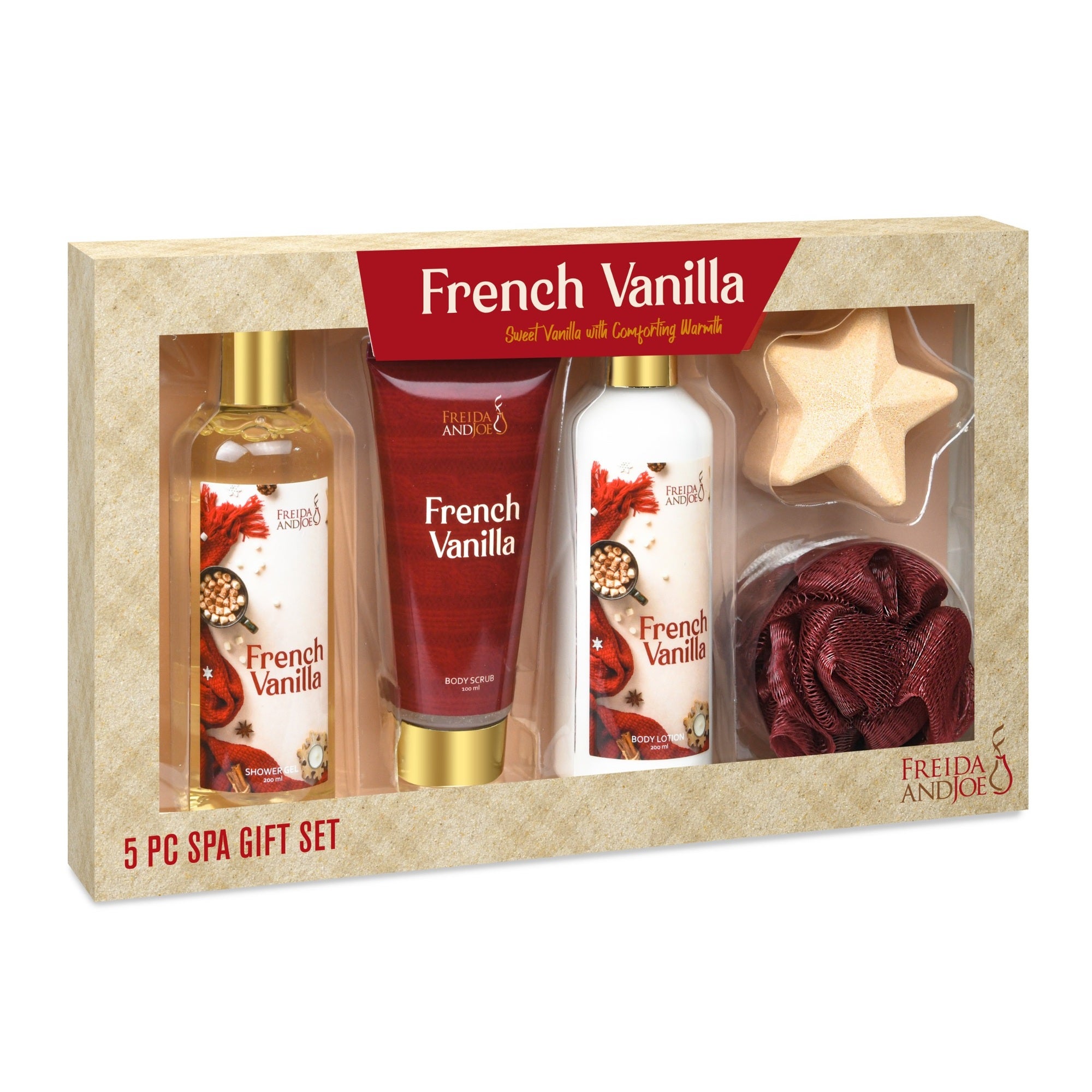 Freida & Joe French Vanilla Bath And Body Gift Set For Women, 5 Piece Set