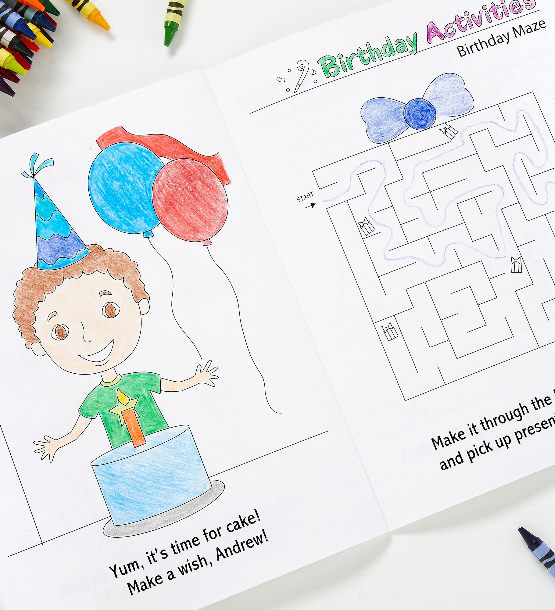 Happy Birthday Boy or Girl Personalized Coloring Activity Book & Crayon Set