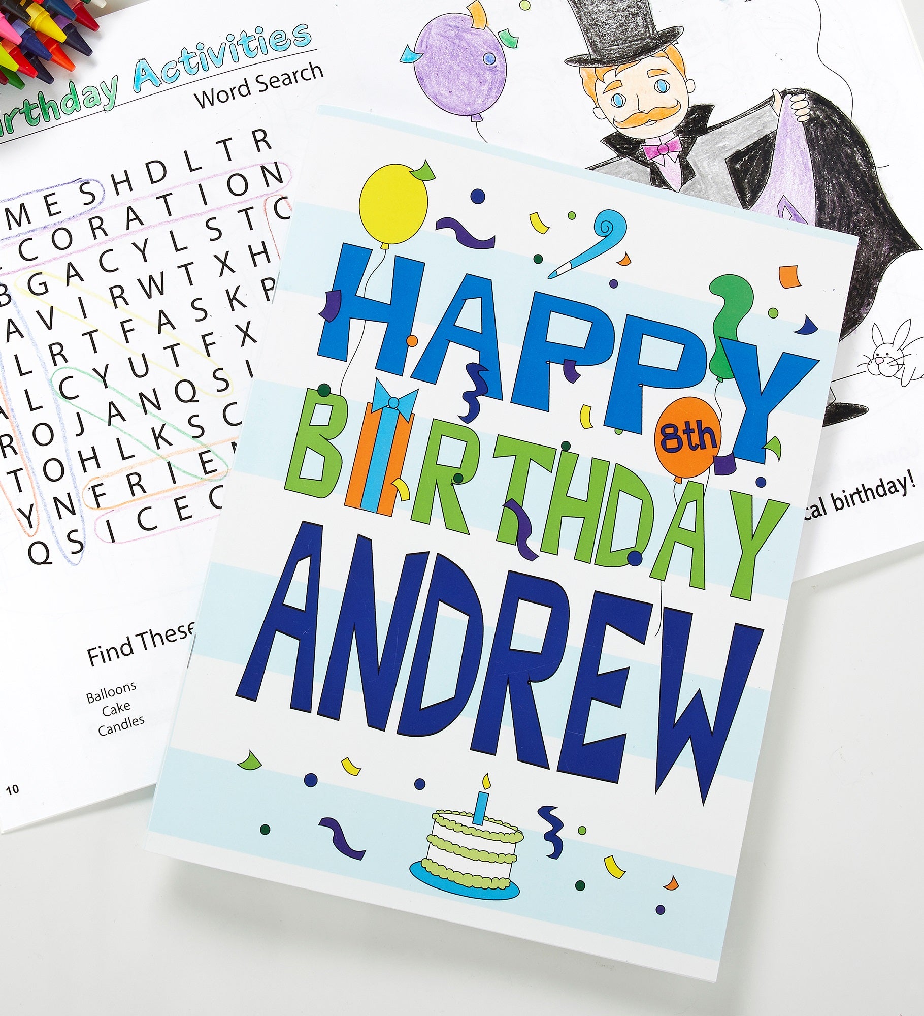 Happy Birthday Boy or Girl Personalized Coloring Activity Book & Crayon Set