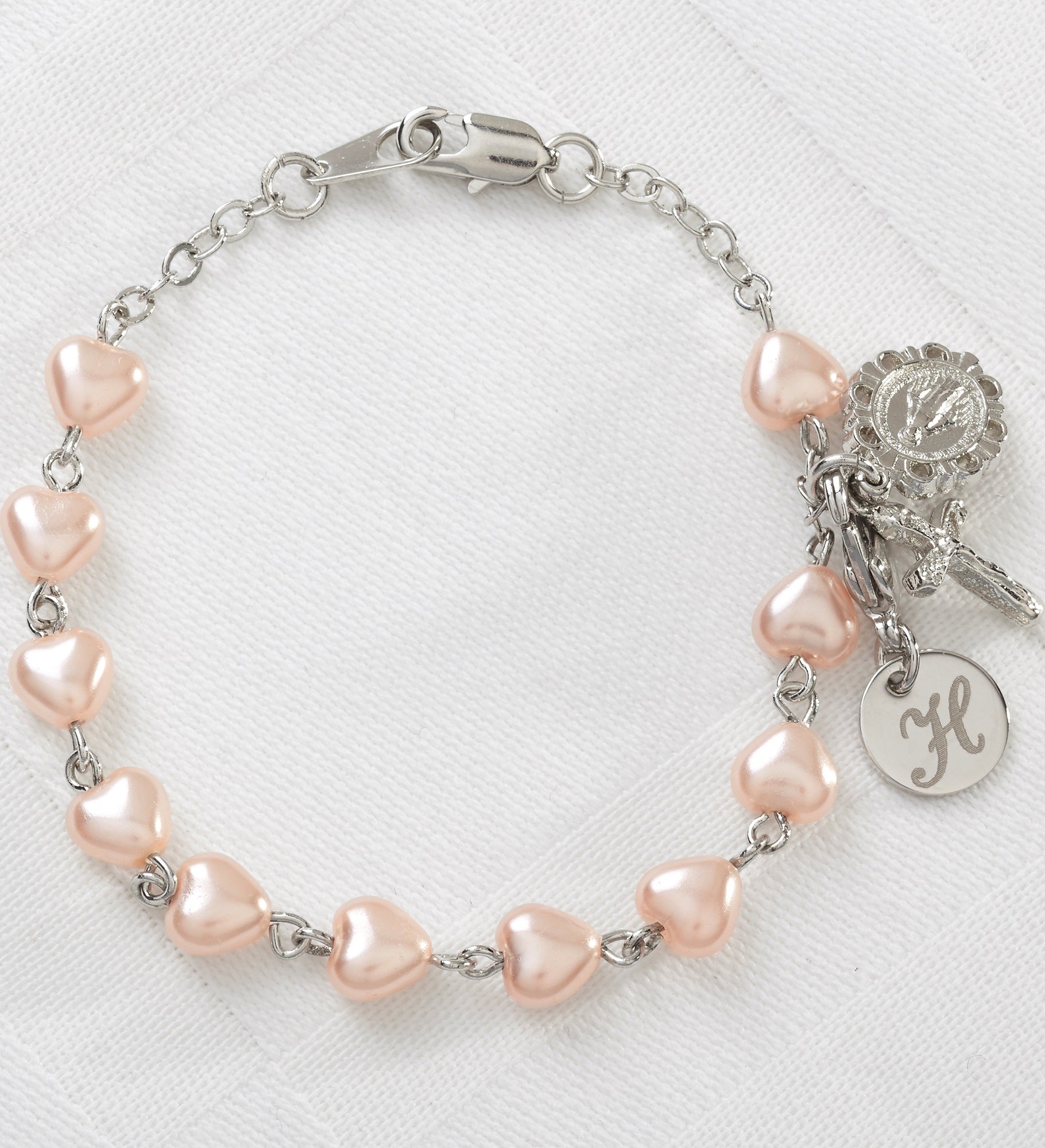 Precious Heart Rosary Engraved Monogram Bracelet