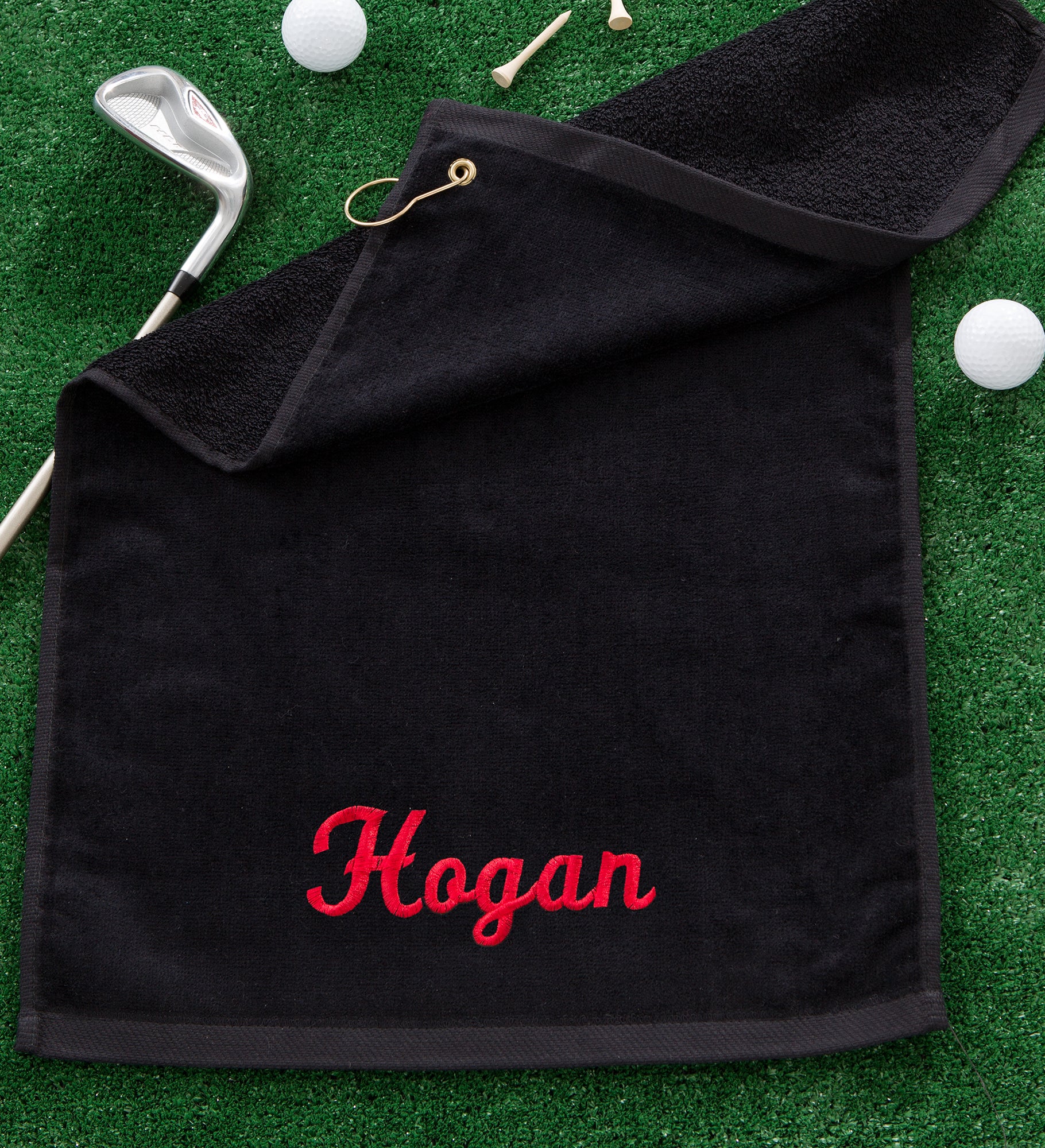 Embroidered Black Golf Towel