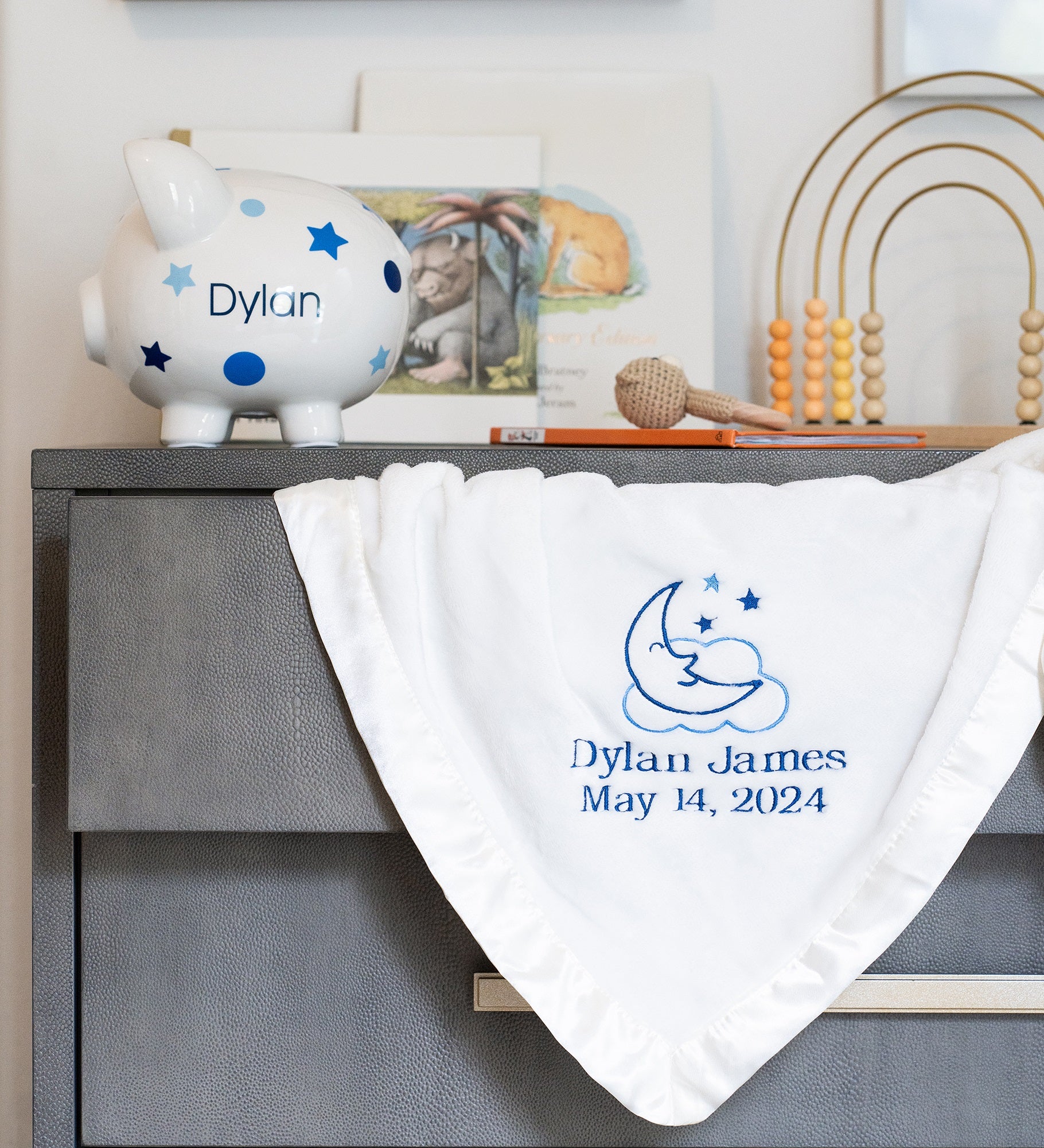 Moon & Stars Personalized Boy Baby Blanket