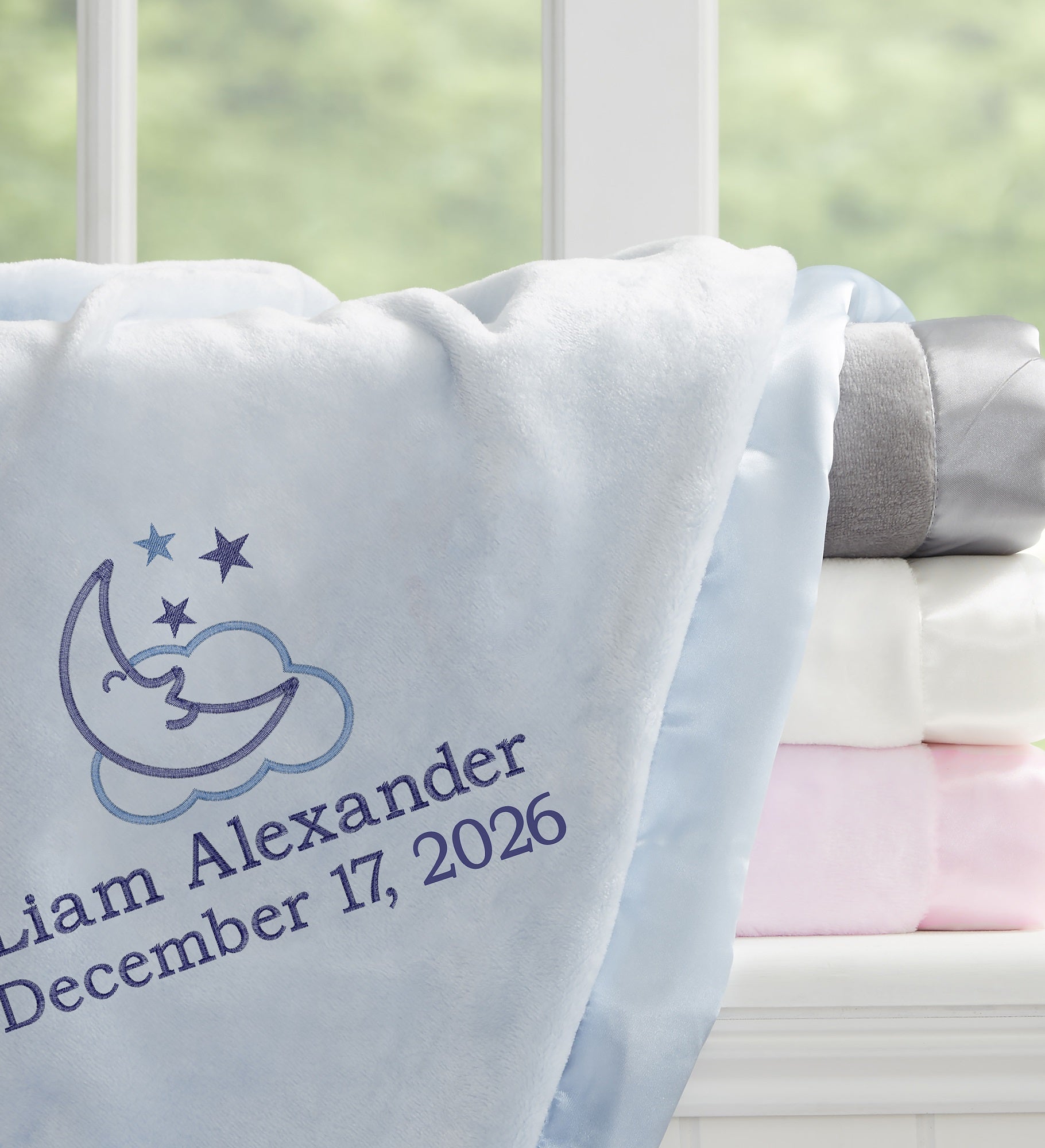 Moon & Stars Personalized Boy Baby Blanket