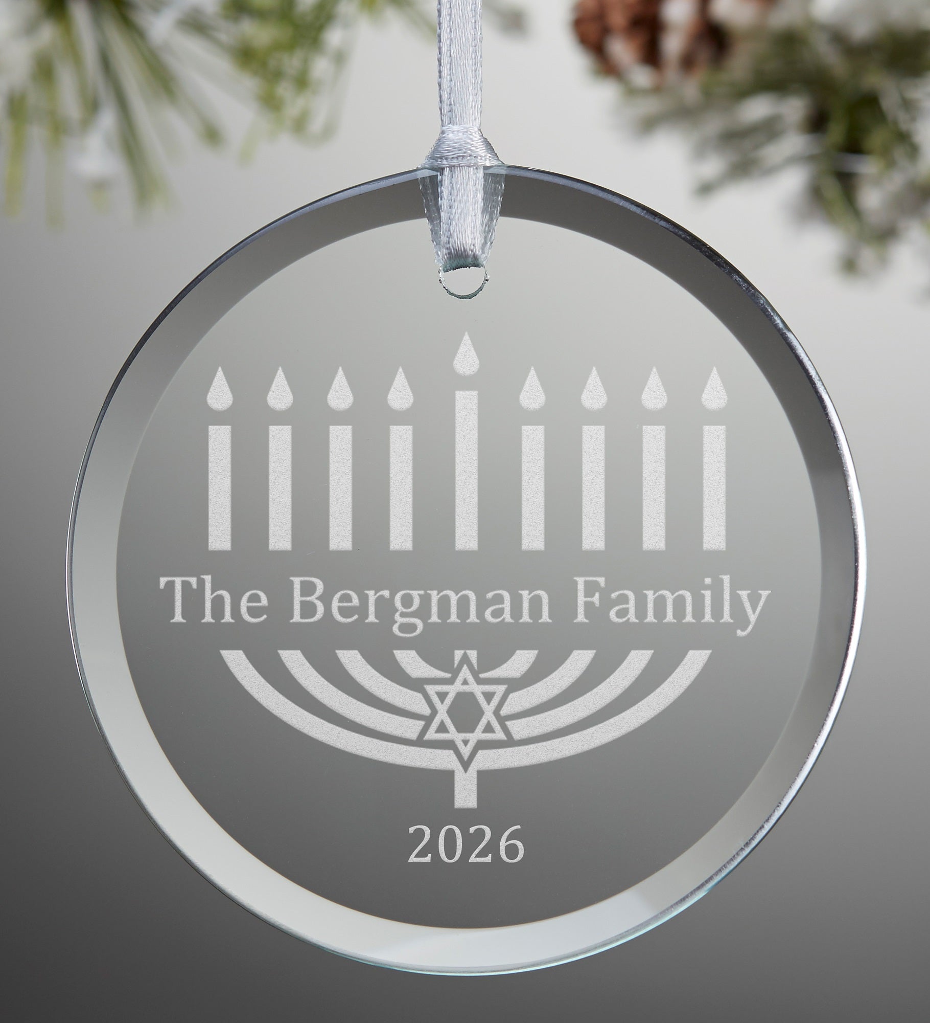 Menorah Personalized Glass Ornament