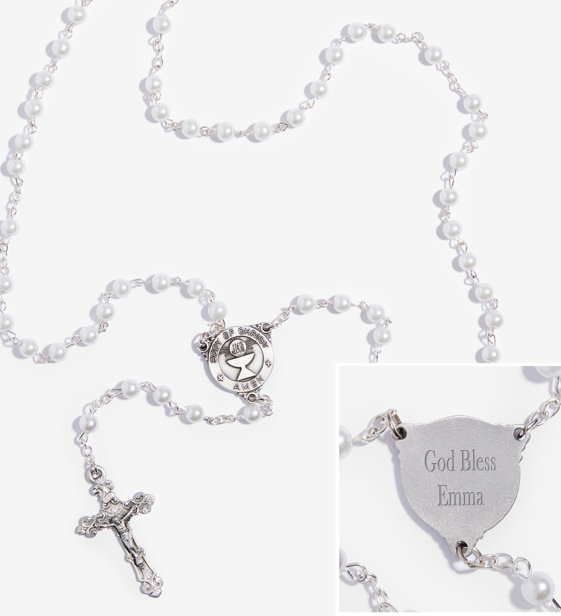First Communion Girl's Personalized Pearl Rosary