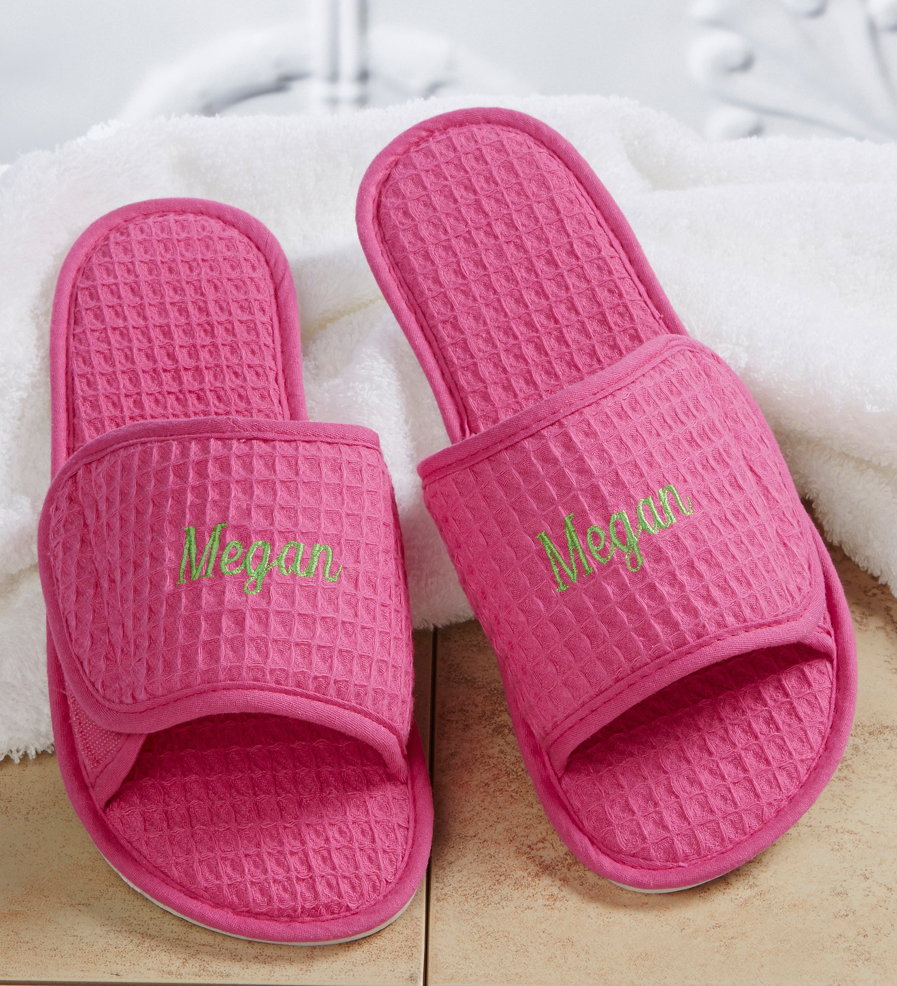 Embroidered Waffle Weave Spa Slippers