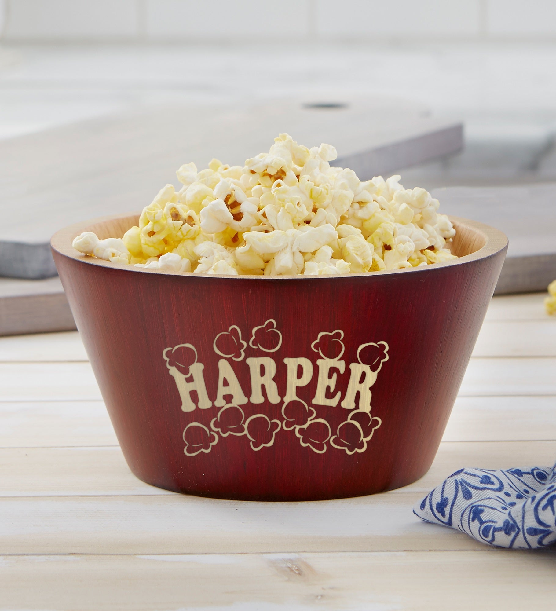 Popcorn Night Bamboo Personalized Bowls