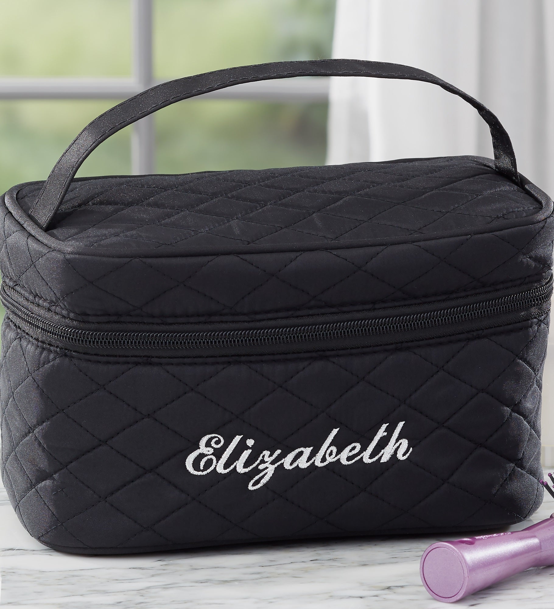 Embroidered Quilted Train Case