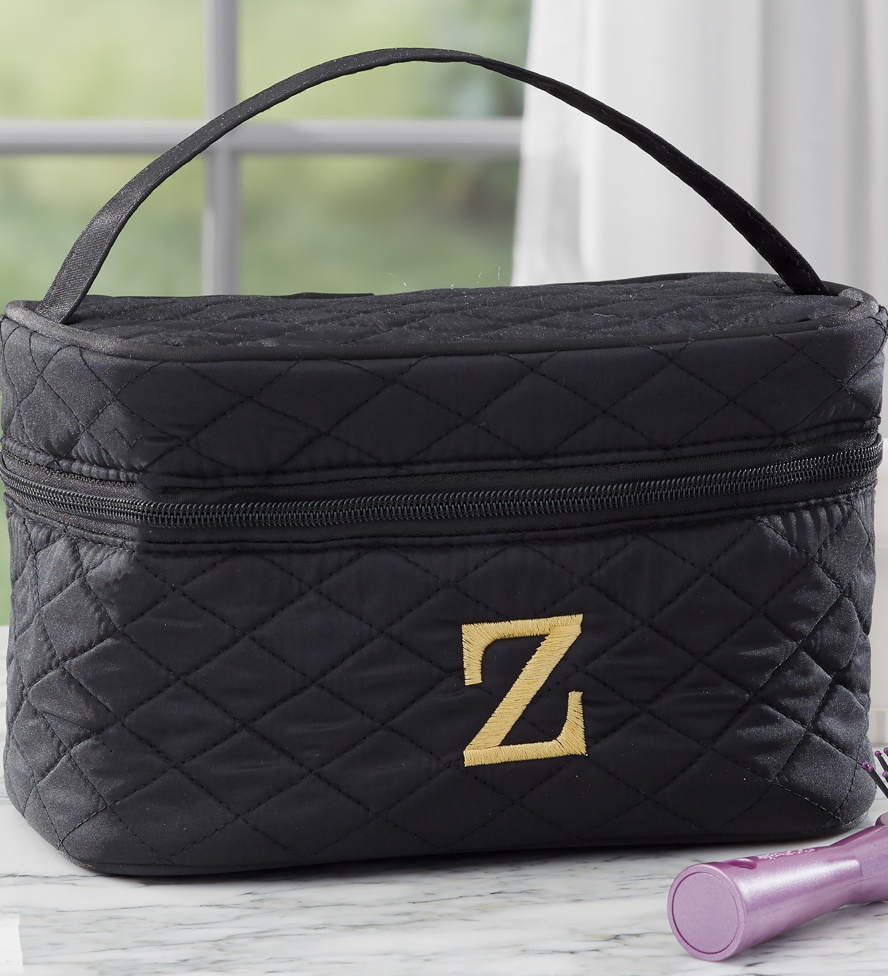 Embroidered Quilted Train Case