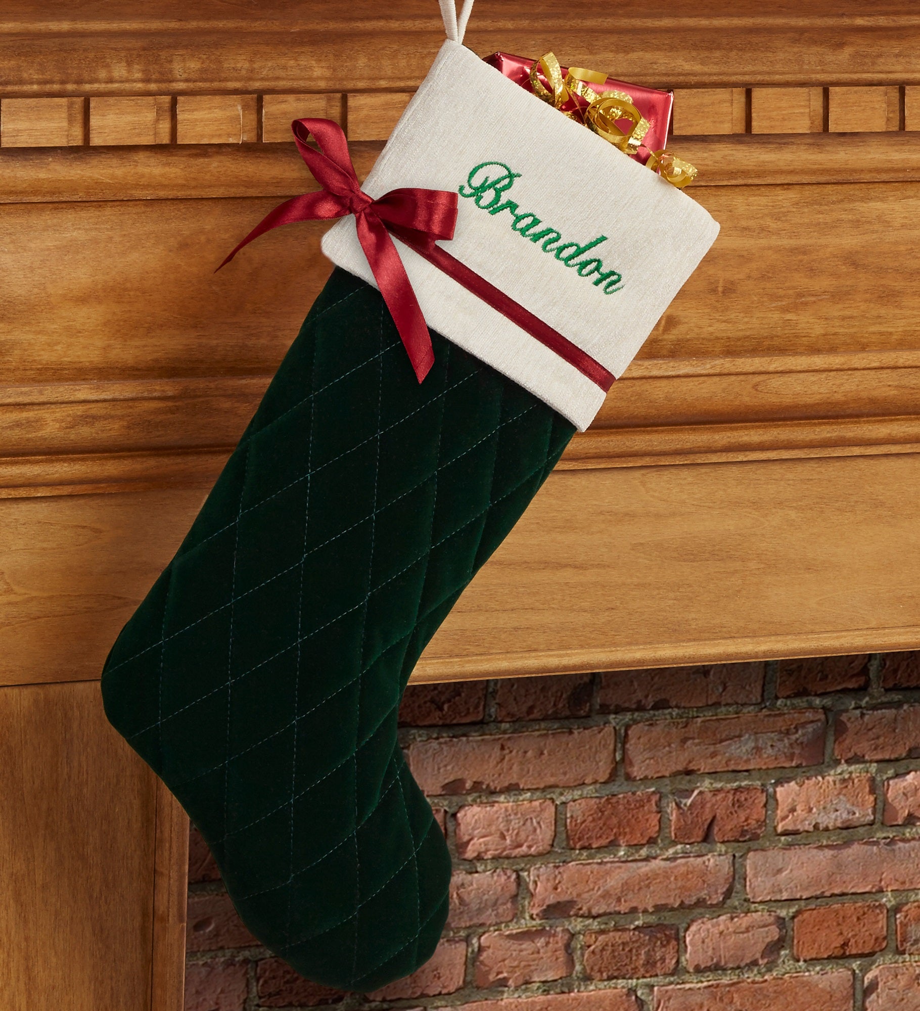 Winter Classic Personalized Quilted Stockings with Bow