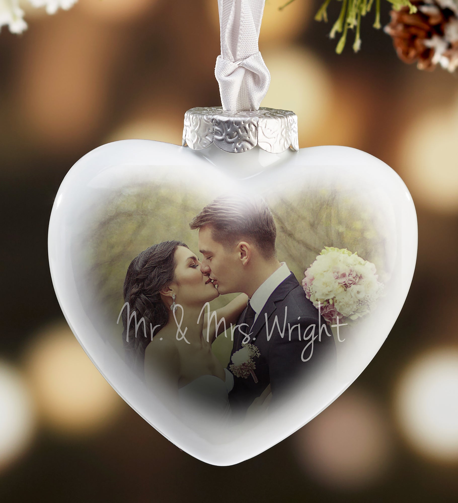 Wedding Day Photo Personalized Deluxe Heart Ornament