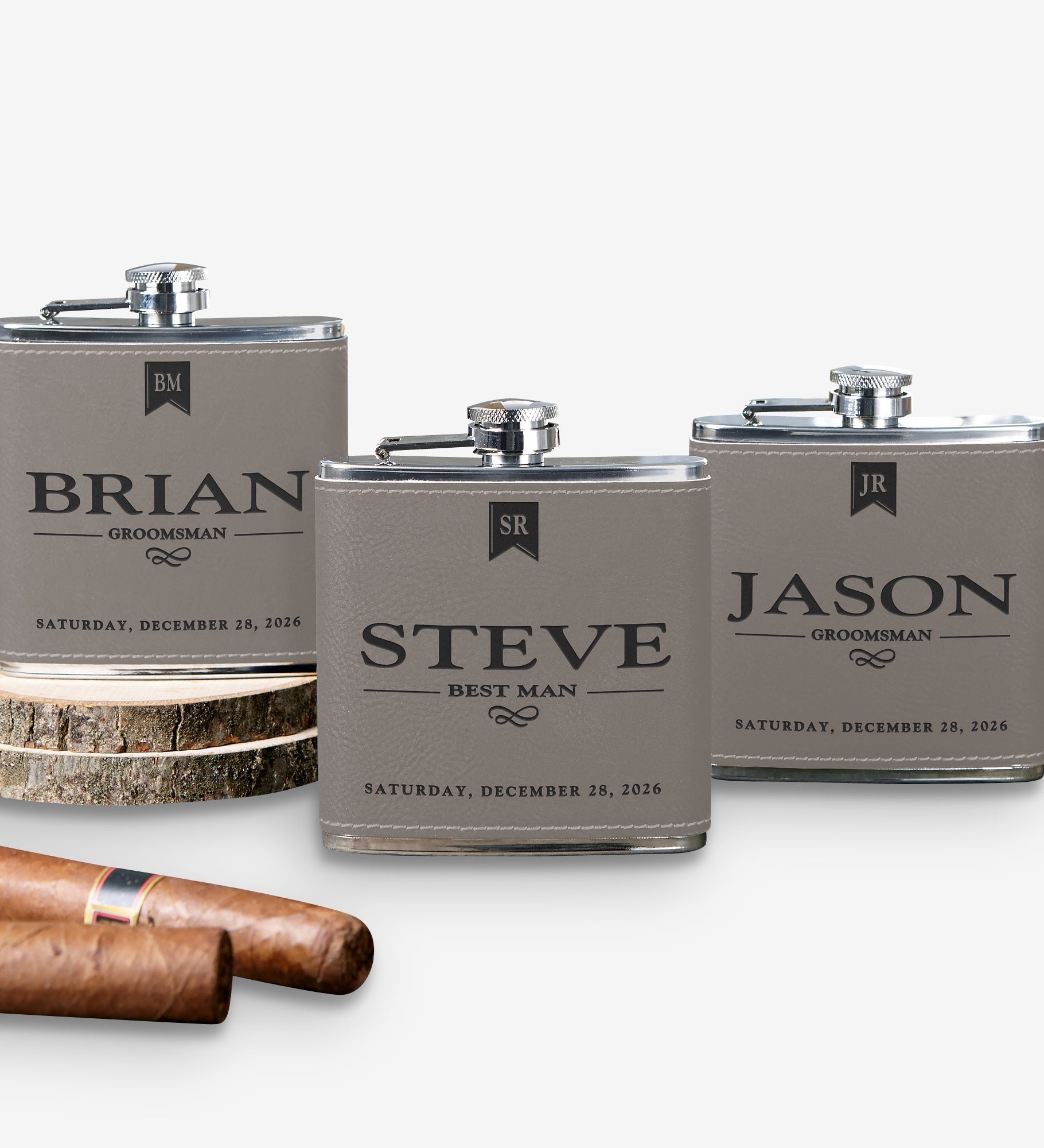 Groomsman Grey Leatherette 6 oz. Personalized Flask