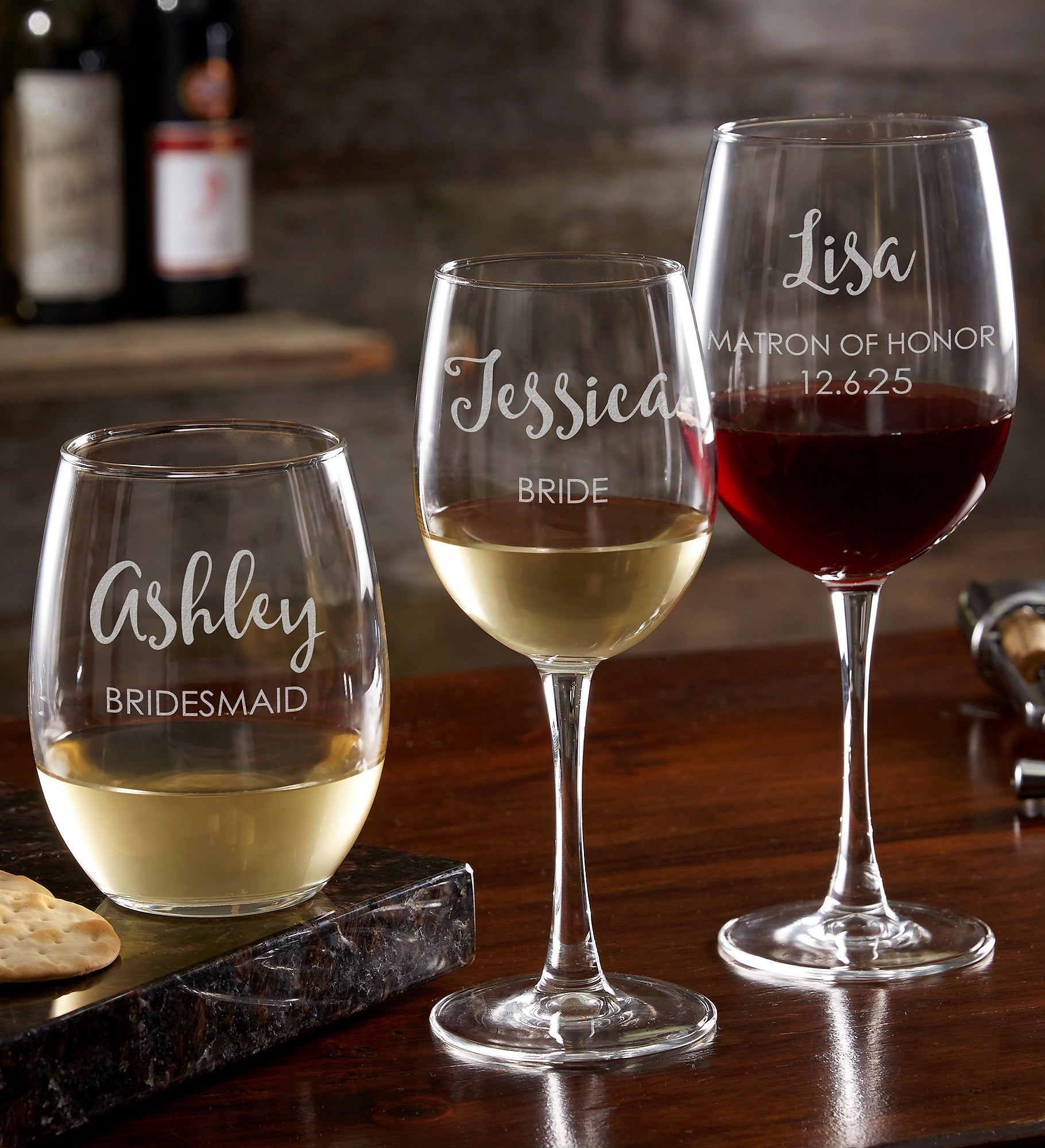 Bridal Party Engraved Wine Glass Collection